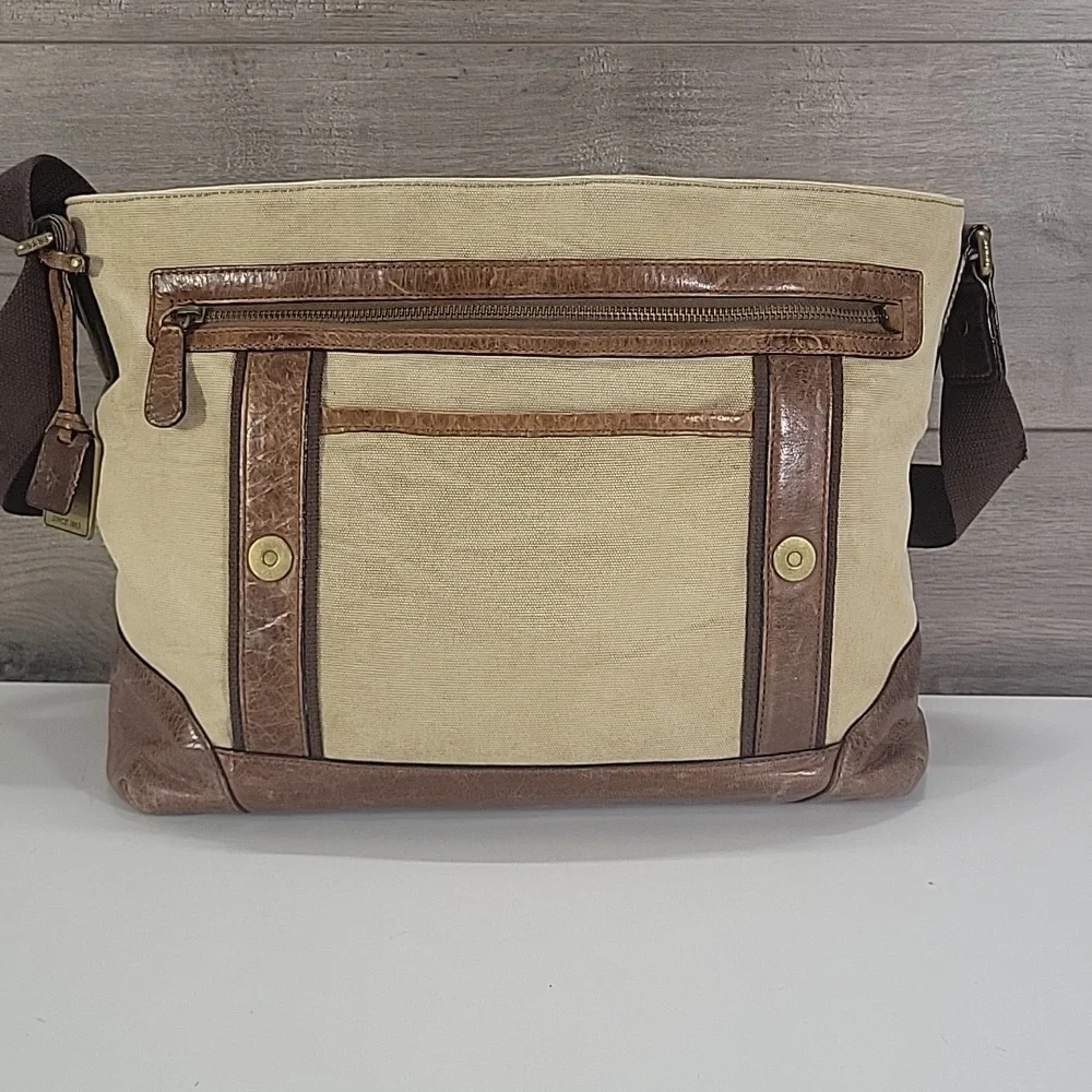 Frye Distressed Canvas and Leather Messenger Bag in Beige and Brown - Men